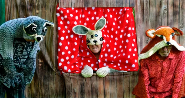 Waschbär, Hase und Fuchs im Wald