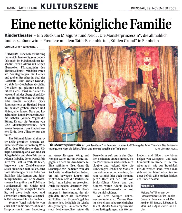 Zeitungskritik zur Monsterprinzessin (Darmstädter Echo)