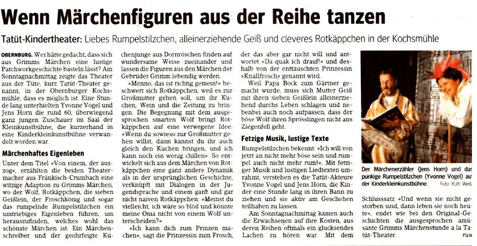 Zeitungskritik zu Von einem, der auszog (Kochsmühle)