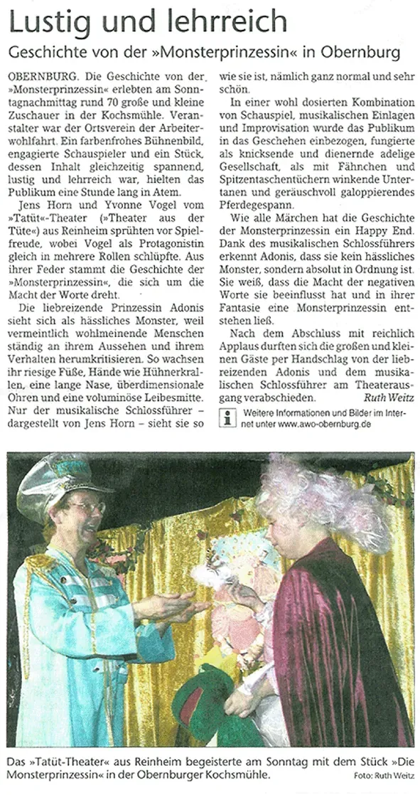 Zeitungskritik zur Monsterprinzessin (Main-Echo)