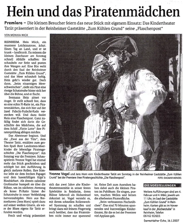 Zeitungskritik zur Flaschenpost (Echo)