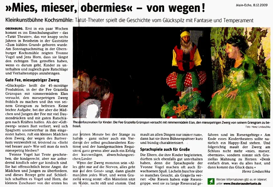 Zeitungskritik zum Glückspilz (Obernburg)